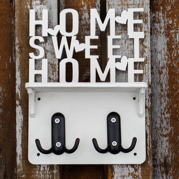 Μικρή Κρεμάστρα Τοίχου "Home Sweet Home"σε λευκή απόχρωση (17x22 cm)