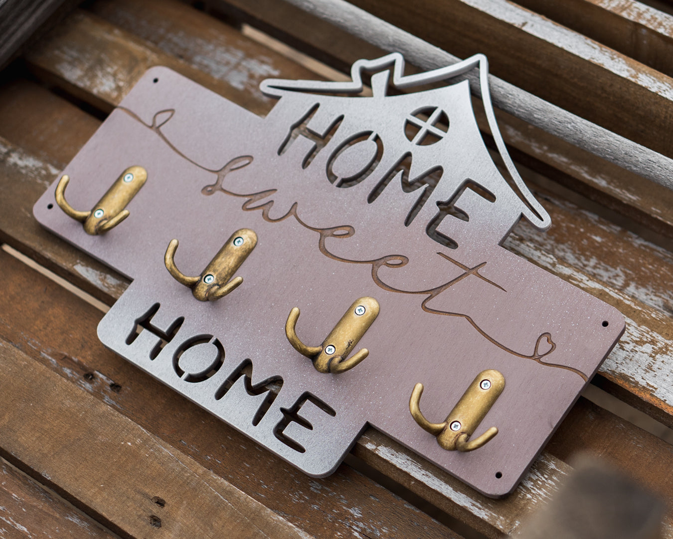 Κρεμάστρα Τοίχου "Home Sweet Home" σε γήινες αποχρώσεις (30x40cm)