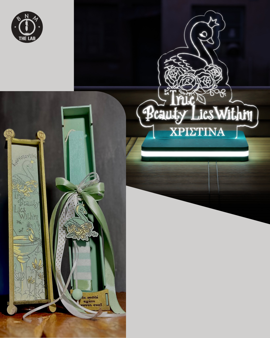 🦢✨Σετ Πασχαλινή Λαμπάδα "Κύκνος" και Led Φωτιστικό με Όνομα