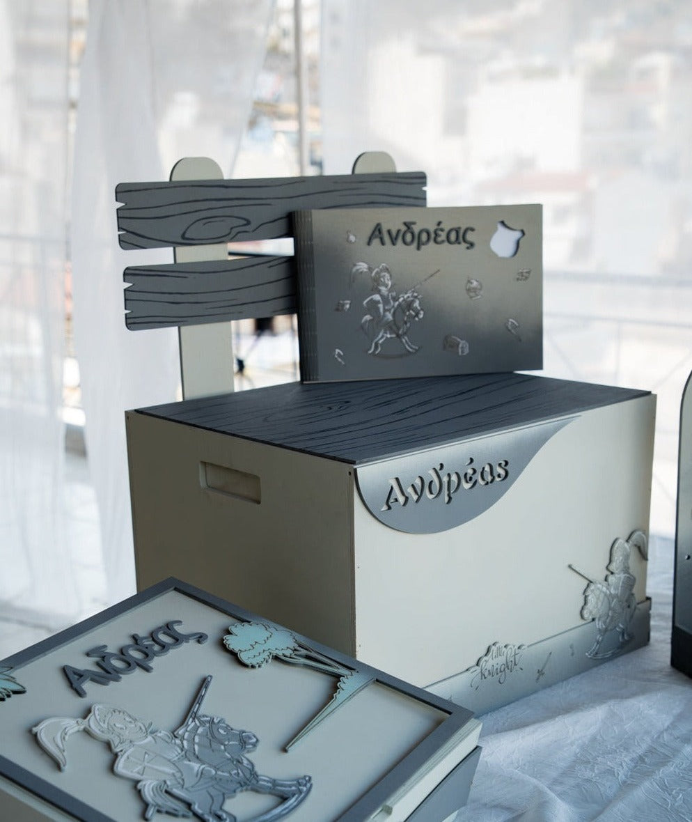 Κουτί Αποθήκευσης Βαπτιστικών Παγκάκι με Θέμα "Μικρός Ιππότης" και Όνομα