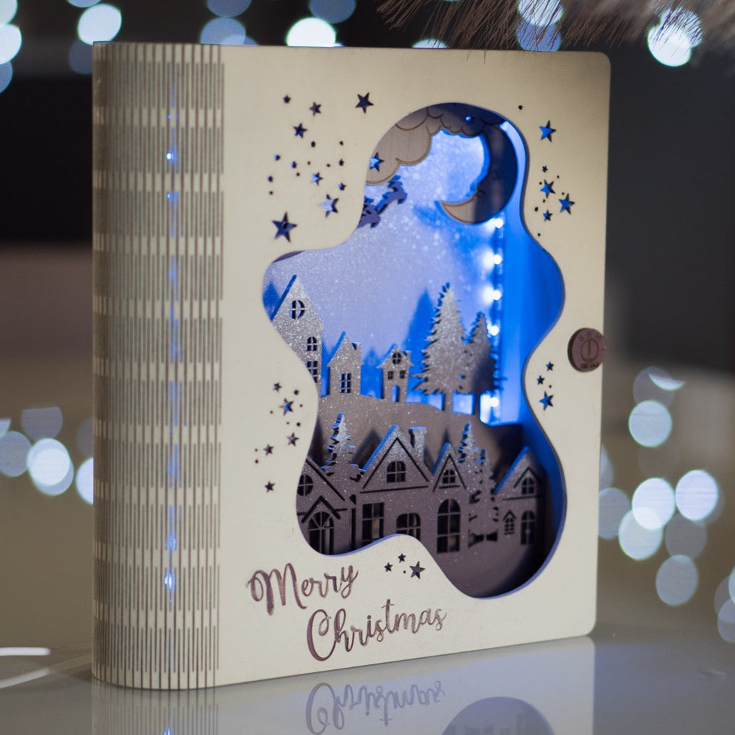 "City Christmas"|Επιτραπέζιο Φωτιστικό Με Θέμα Χριστουγεννιάτικη Πόλη σε κρεμ αποχρώσεις.