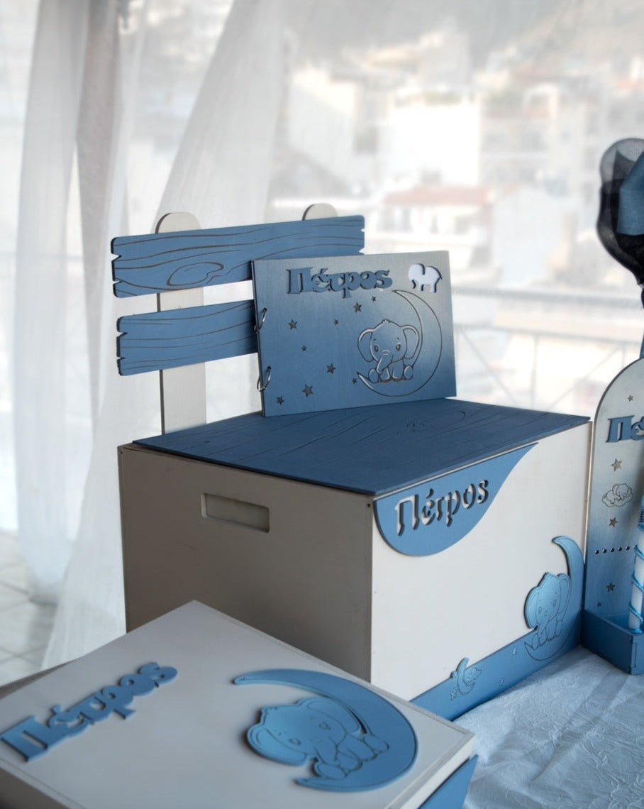 Κουτί Αποθήκευσης Βαπτιστικών Παγκάκι με Θέμα "Ελεφαντάκι" και Όνομα