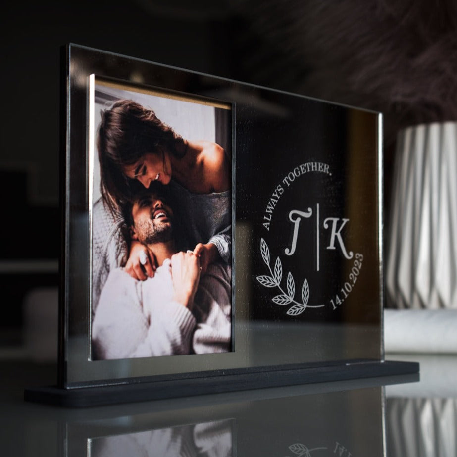 Κορνίζα Ασημί Plexiglass "Always Together" με Μονογράμματα (17,5 εκ. x 25 εκ.)