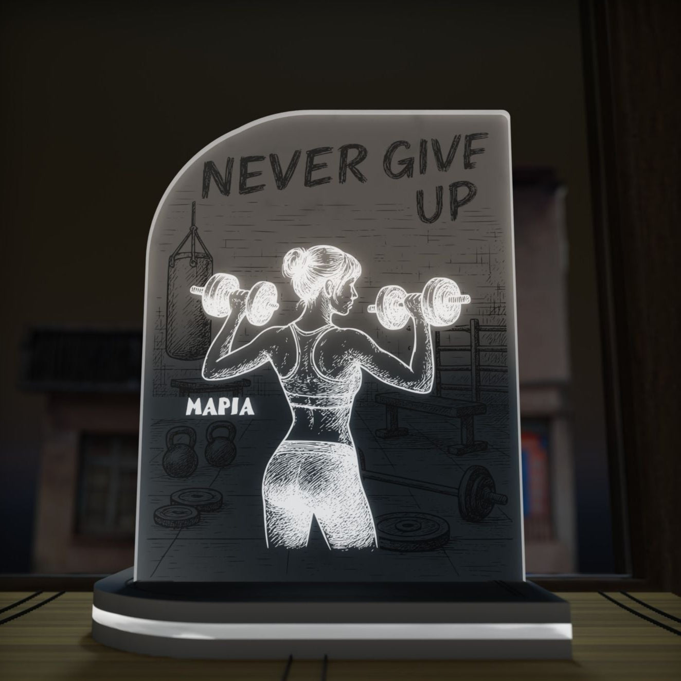 "Never Give Up" Light Collection| Επιτραπέζιο Φωτιστικό "WeightLifting, Woman Power"