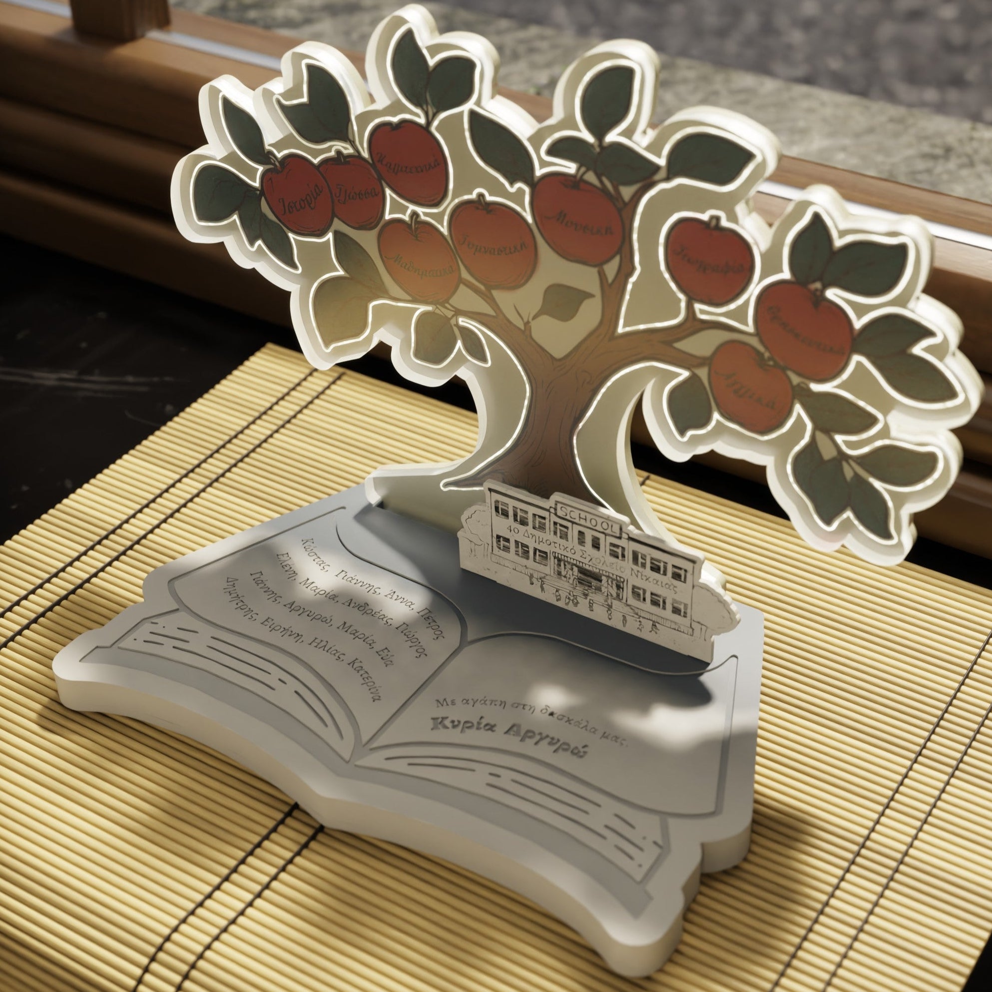 Eπιτραπέζιο Φωτιστικό "School Tree" με ονόματα μαθητών και αφιέρωση (συνδυασμός ξύλου & plexiglass)