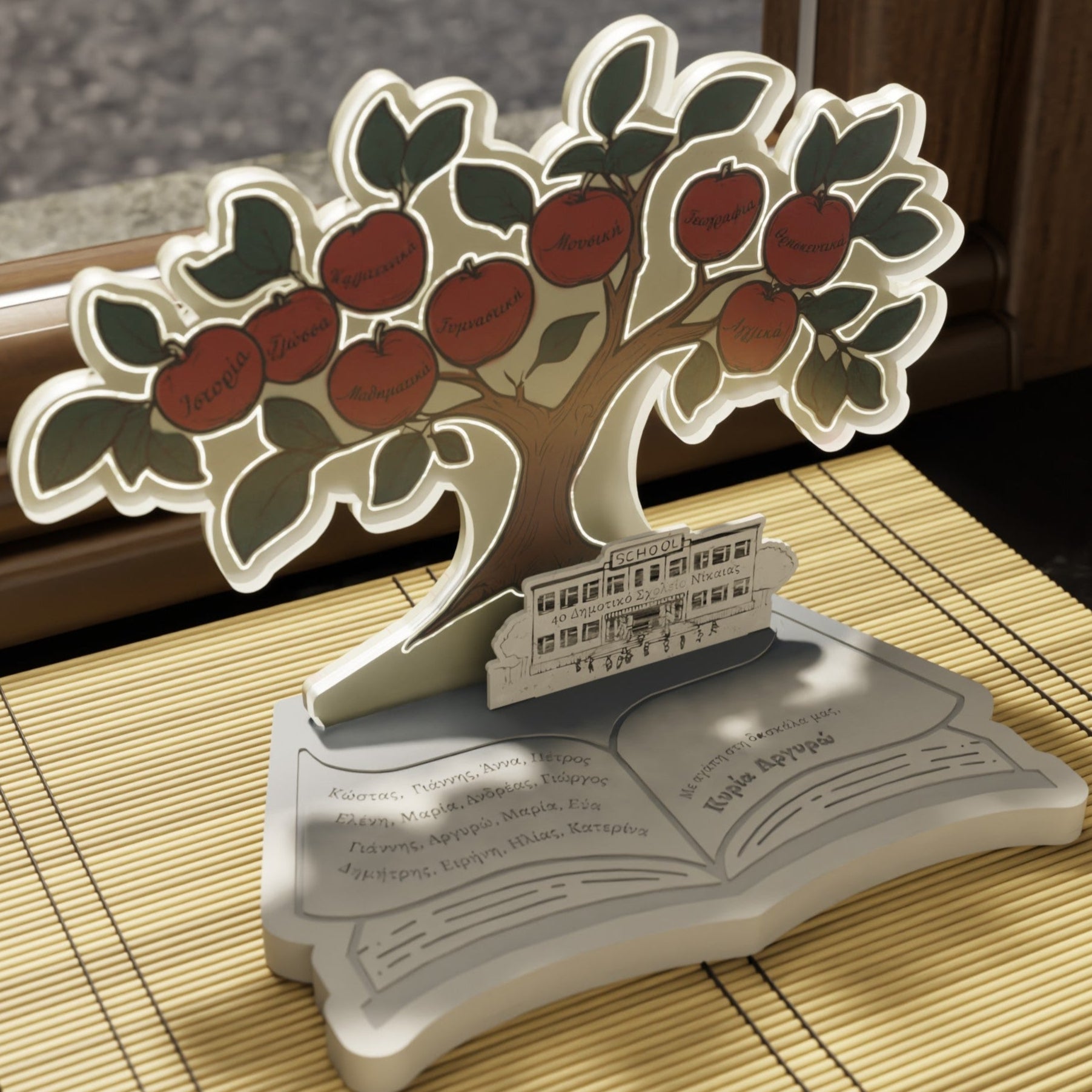Eπιτραπέζιο Φωτιστικό "School Tree" με ονόματα μαθητών και αφιέρωση (συνδυασμός ξύλου & plexiglass)