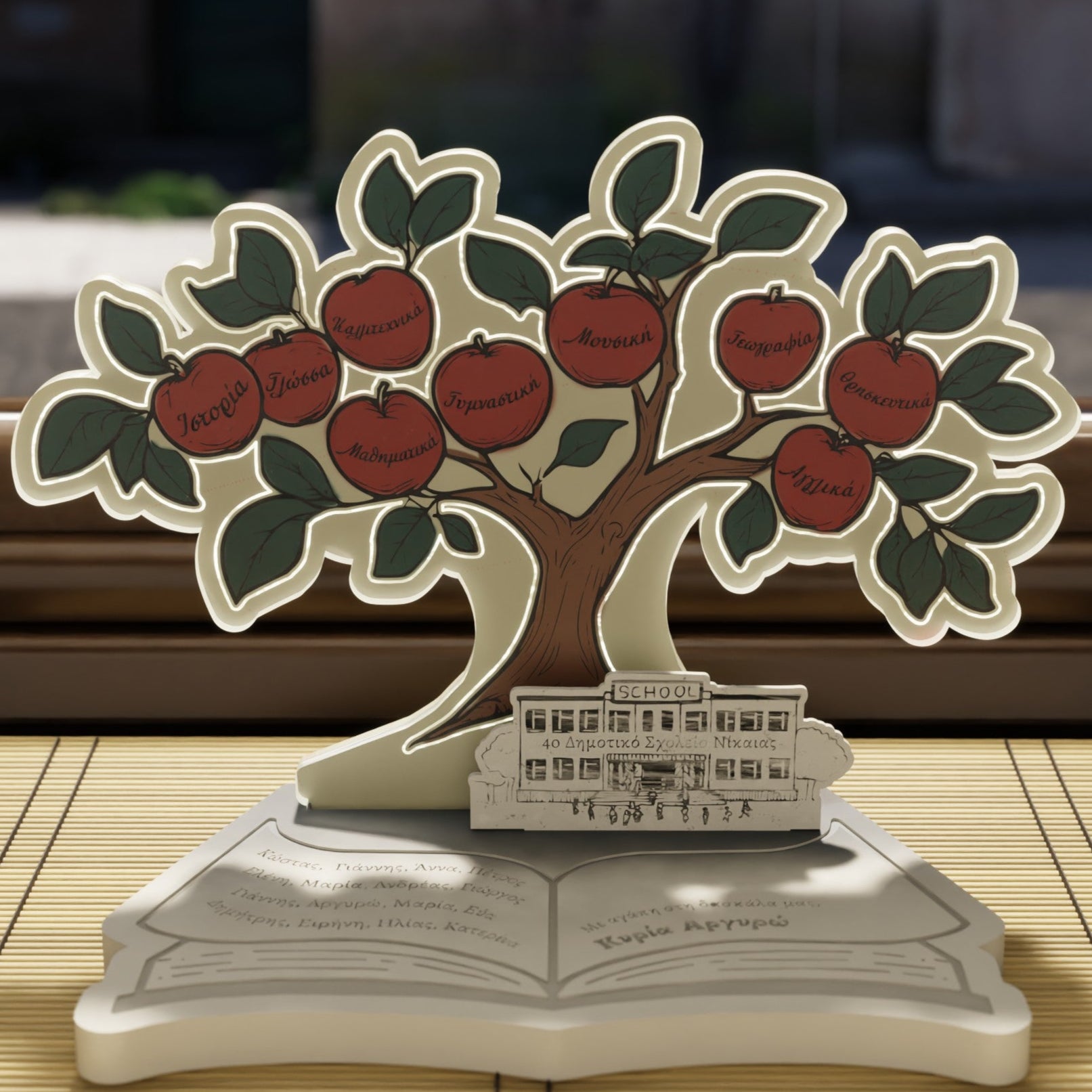 Eπιτραπέζιο Φωτιστικό "School Tree" με ονόματα μαθητών και αφιέρωση (συνδυασμός ξύλου & plexiglass)