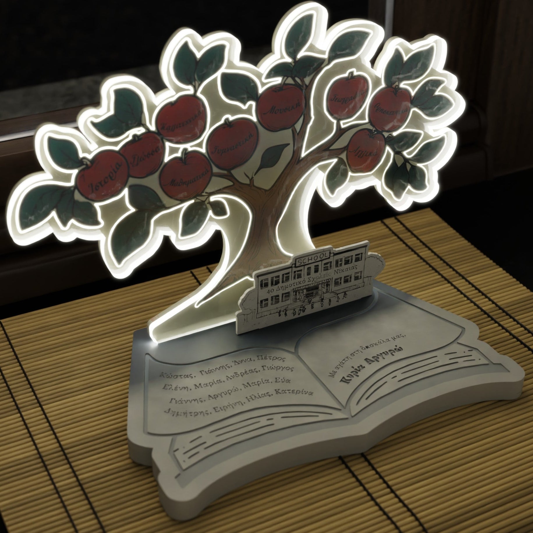 Eπιτραπέζιο Φωτιστικό "School Tree" με ονόματα μαθητών και αφιέρωση (συνδυασμός ξύλου & plexiglass)