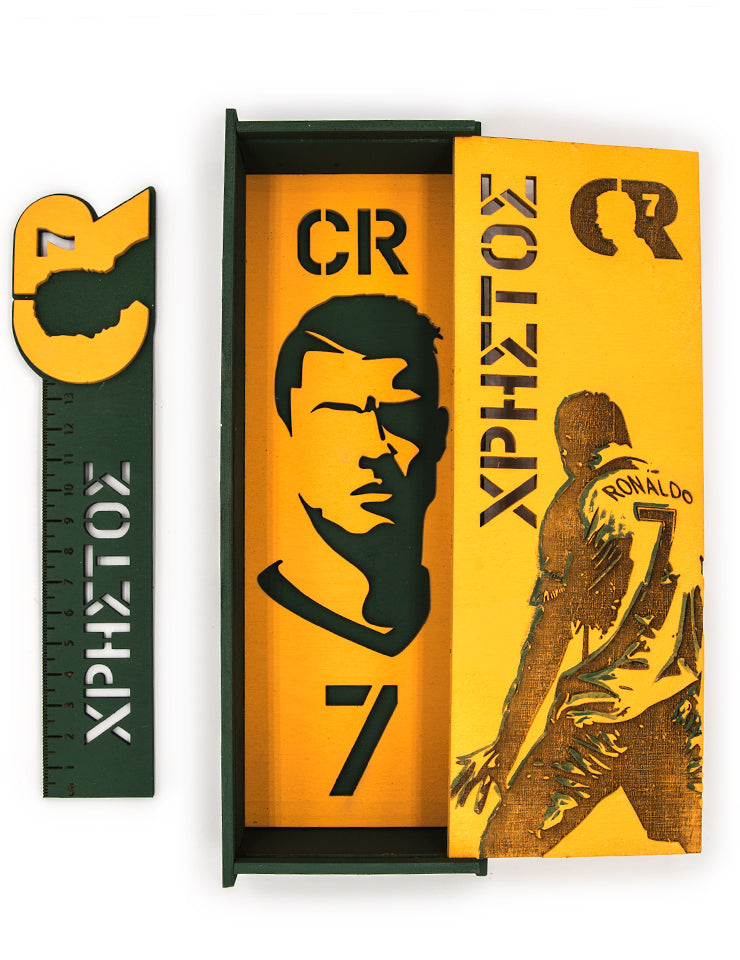 "Football Star"| Σετ Ξύλινη Κασετίνα & Χάρακας με Όνομα