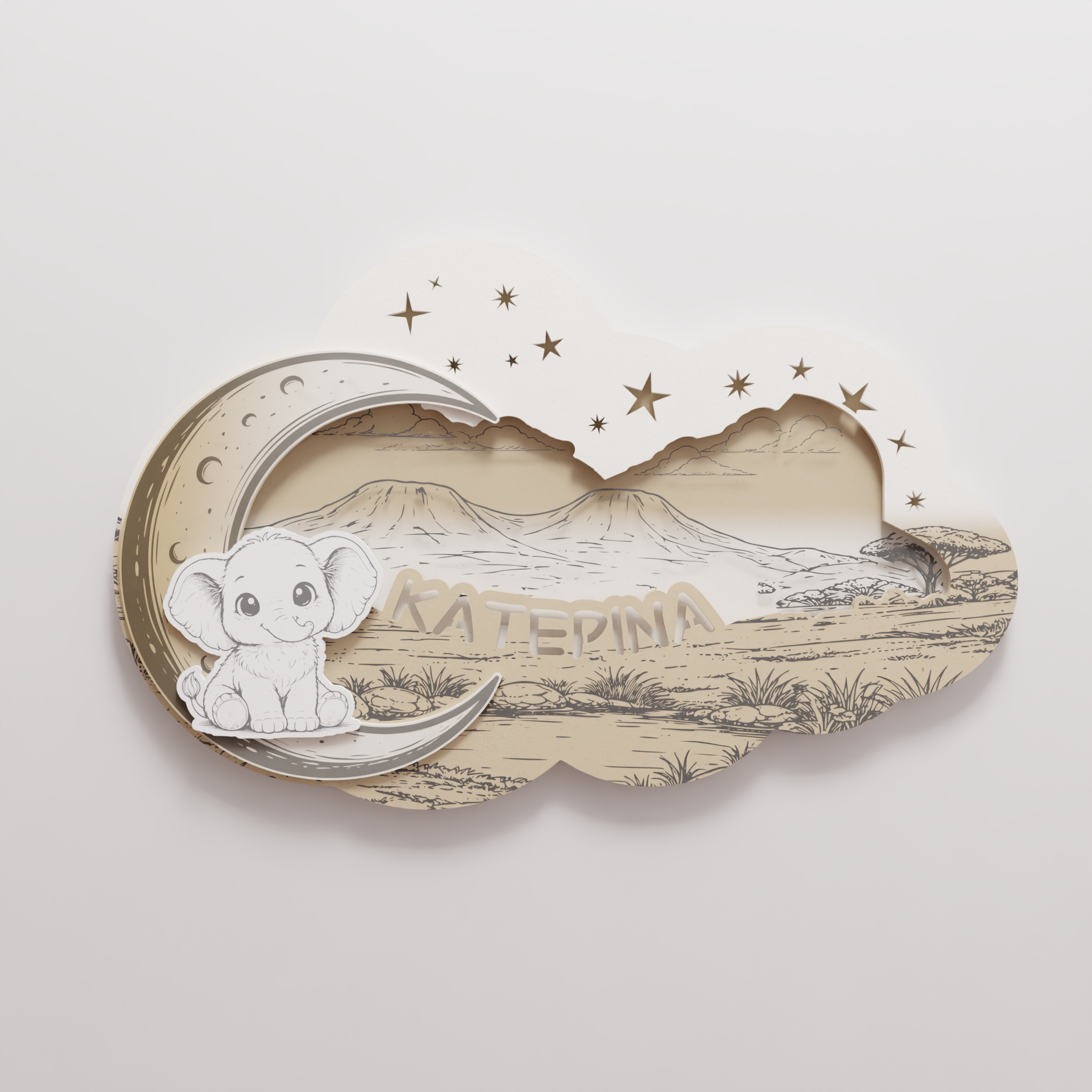 "Baby Elephant" | Επιτοίχιο Φωτιστικό σε θέμα "Γλυκό Ελεφαντάκι" με όνομα