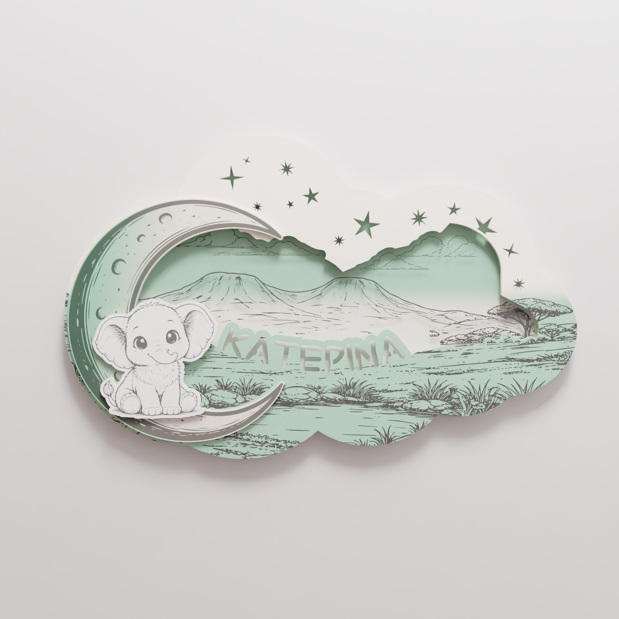 "Baby Elephant" | Επιτοίχιο Φωτιστικό σε θέμα "Γλυκό Ελεφαντάκι" με όνομα