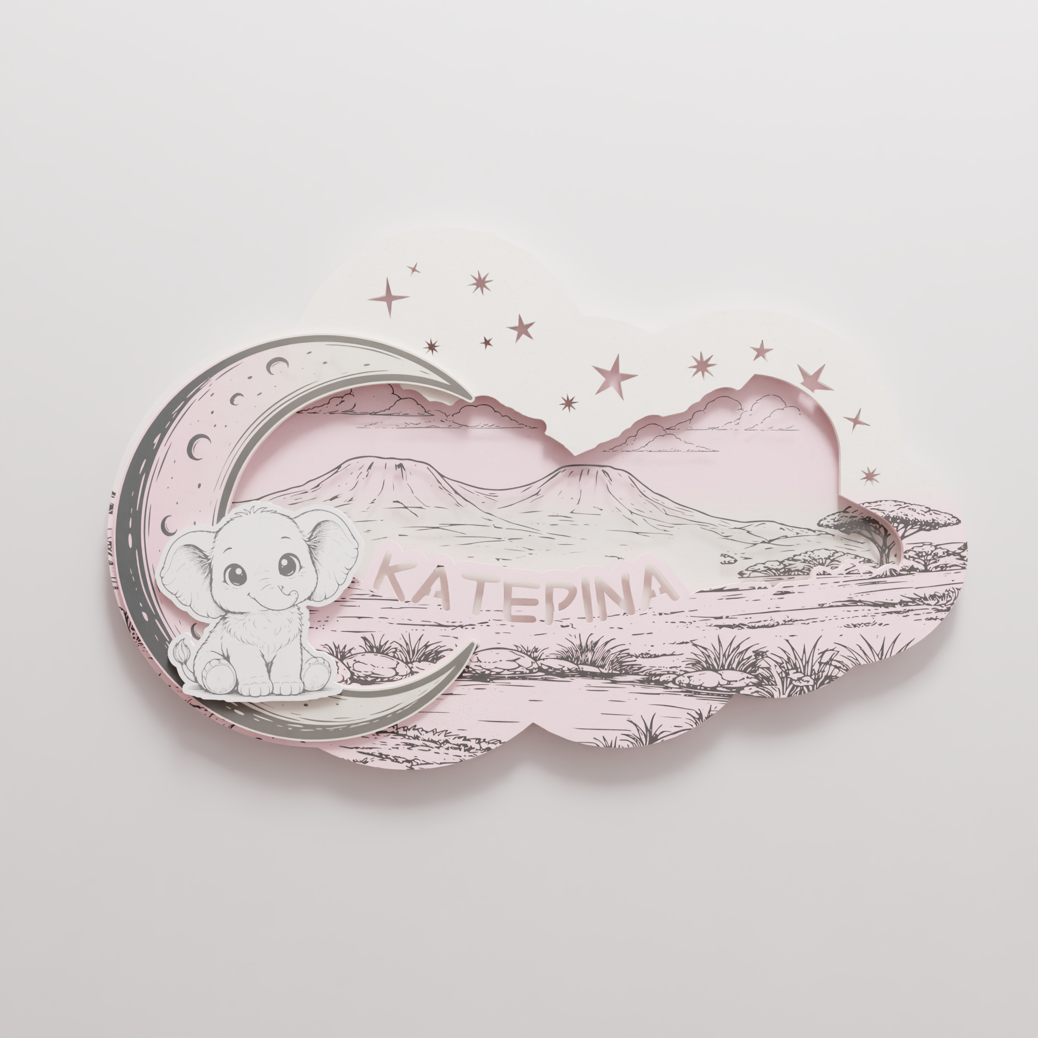 "Baby Elephant" | Επιτοίχιο Φωτιστικό σε θέμα "Γλυκό Ελεφαντάκι" με όνομα