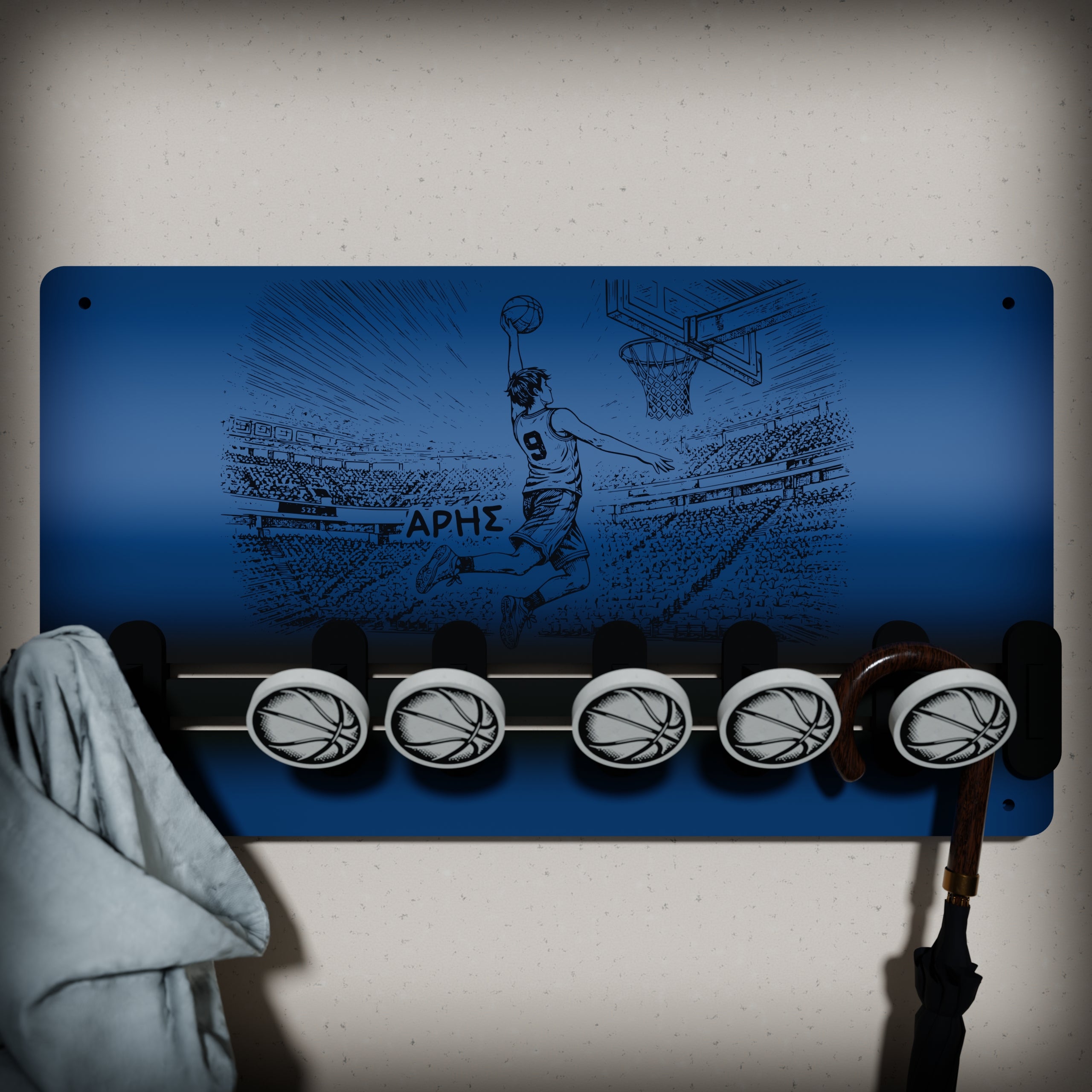 Κρεμάστρα Τοίχου "Basketball" με Όνομα (36*20,5cm)