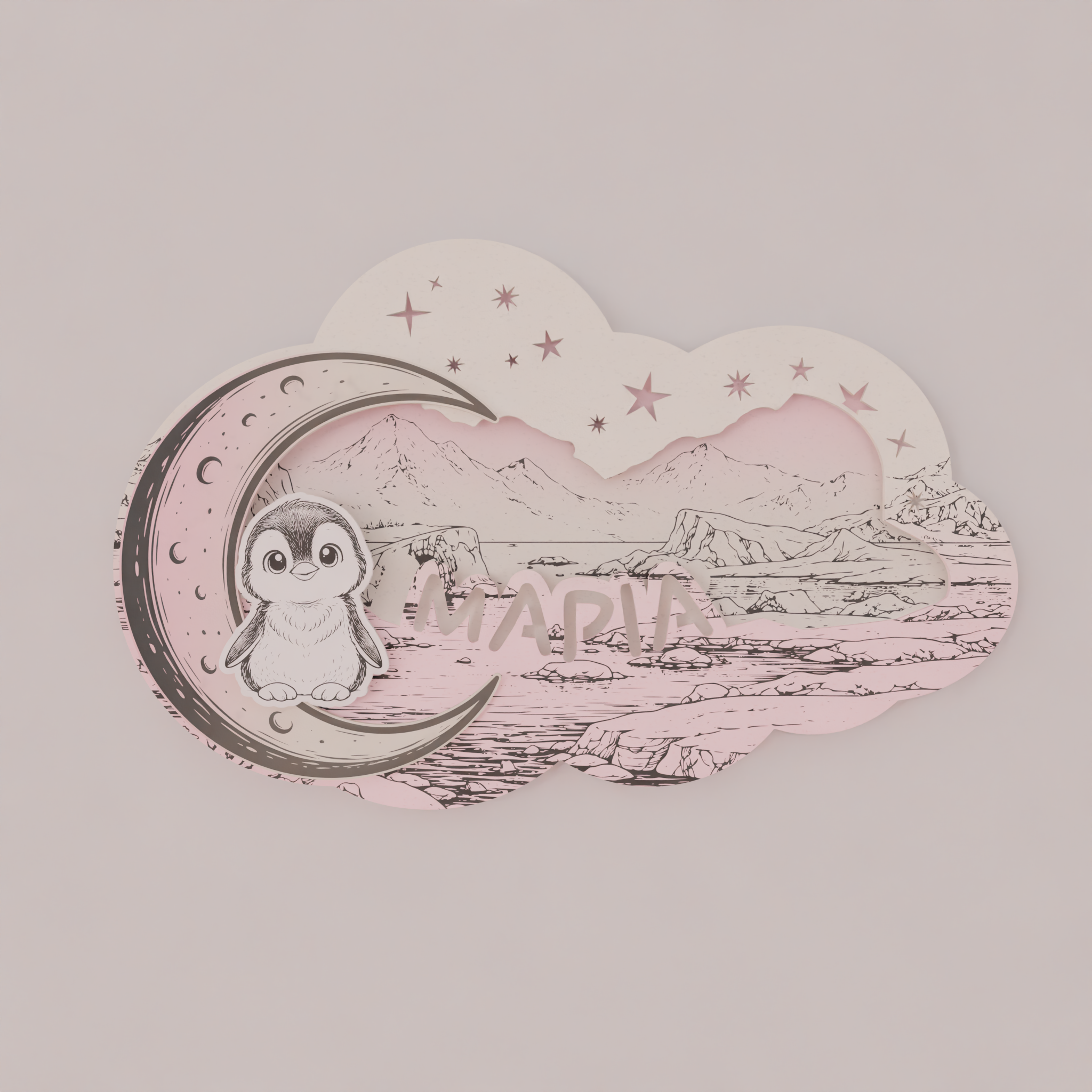 "Little Penguin" | Επιτοίχιο Φωτιστικό σε θέμα Πιγκουϊνάκι με όνομα (42cm *27cm)