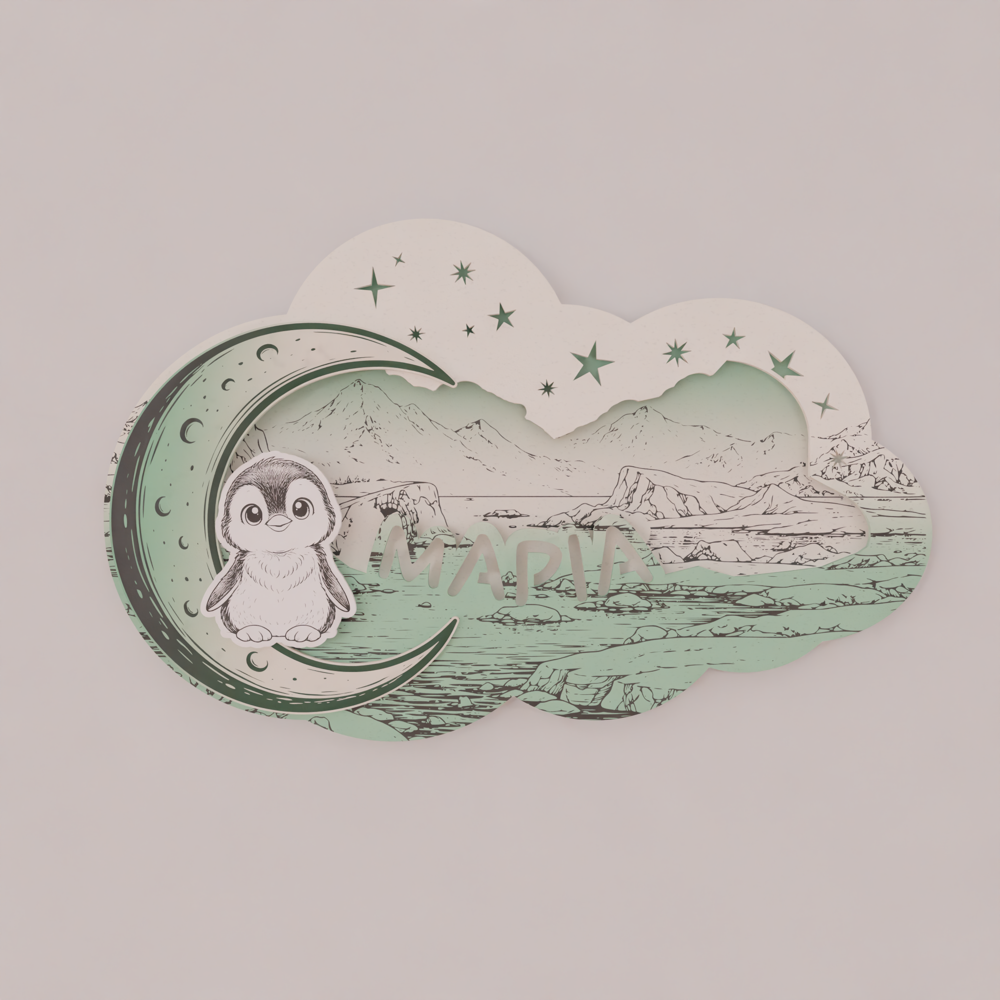 "Little Penguin" | Επιτοίχιο Φωτιστικό σε θέμα Πιγκουϊνάκι με όνομα (42cm *27cm)