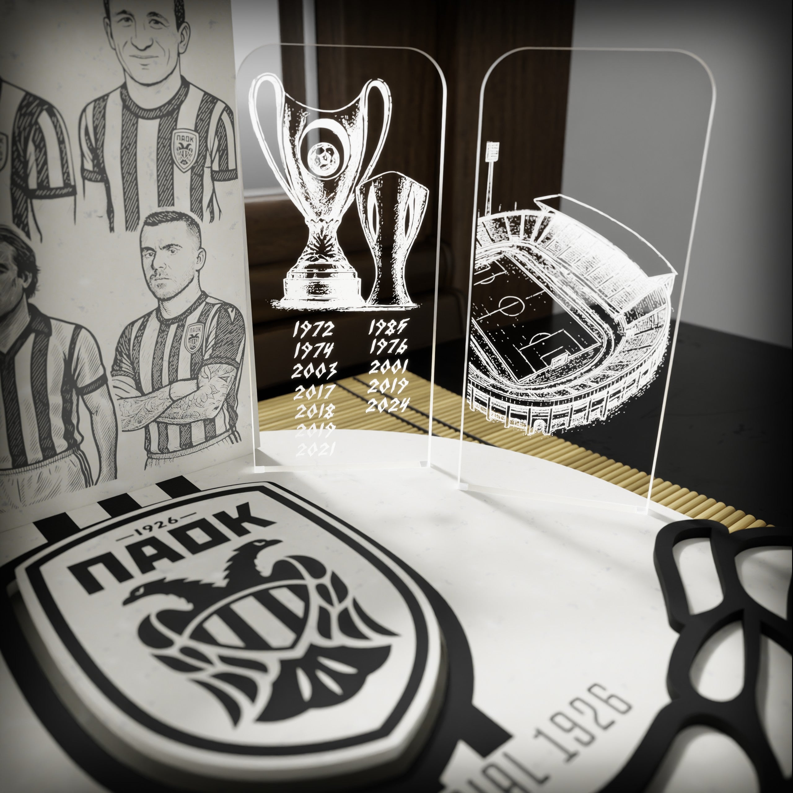 "Paok Moments"|Επιτραπέζιο Φωτιστικό με στιγμές σταθμούς και ιστορικά σύμβολα