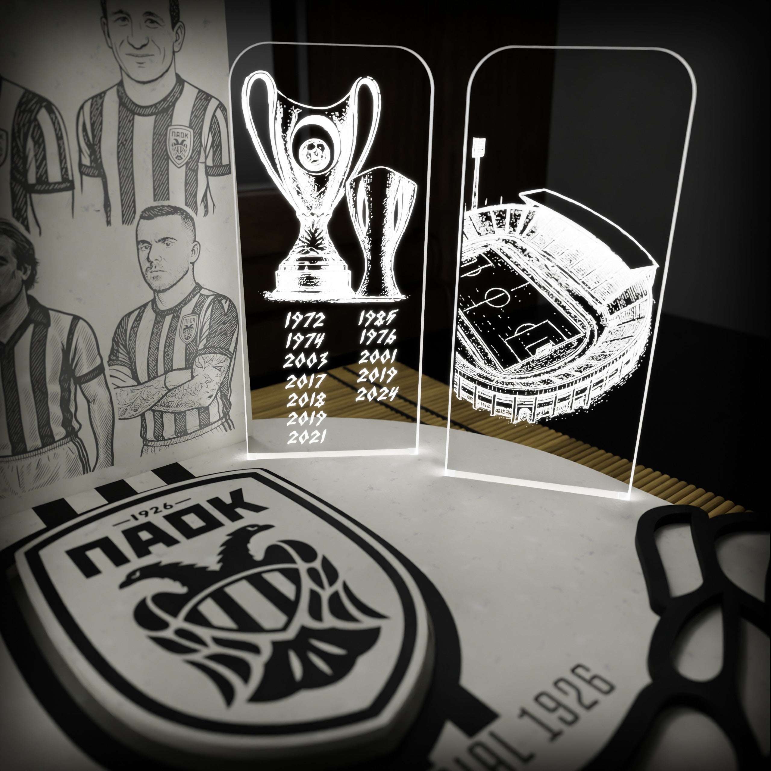 "Paok Moments"|Επιτραπέζιο Φωτιστικό με στιγμές σταθμούς και ιστορικά σύμβολα