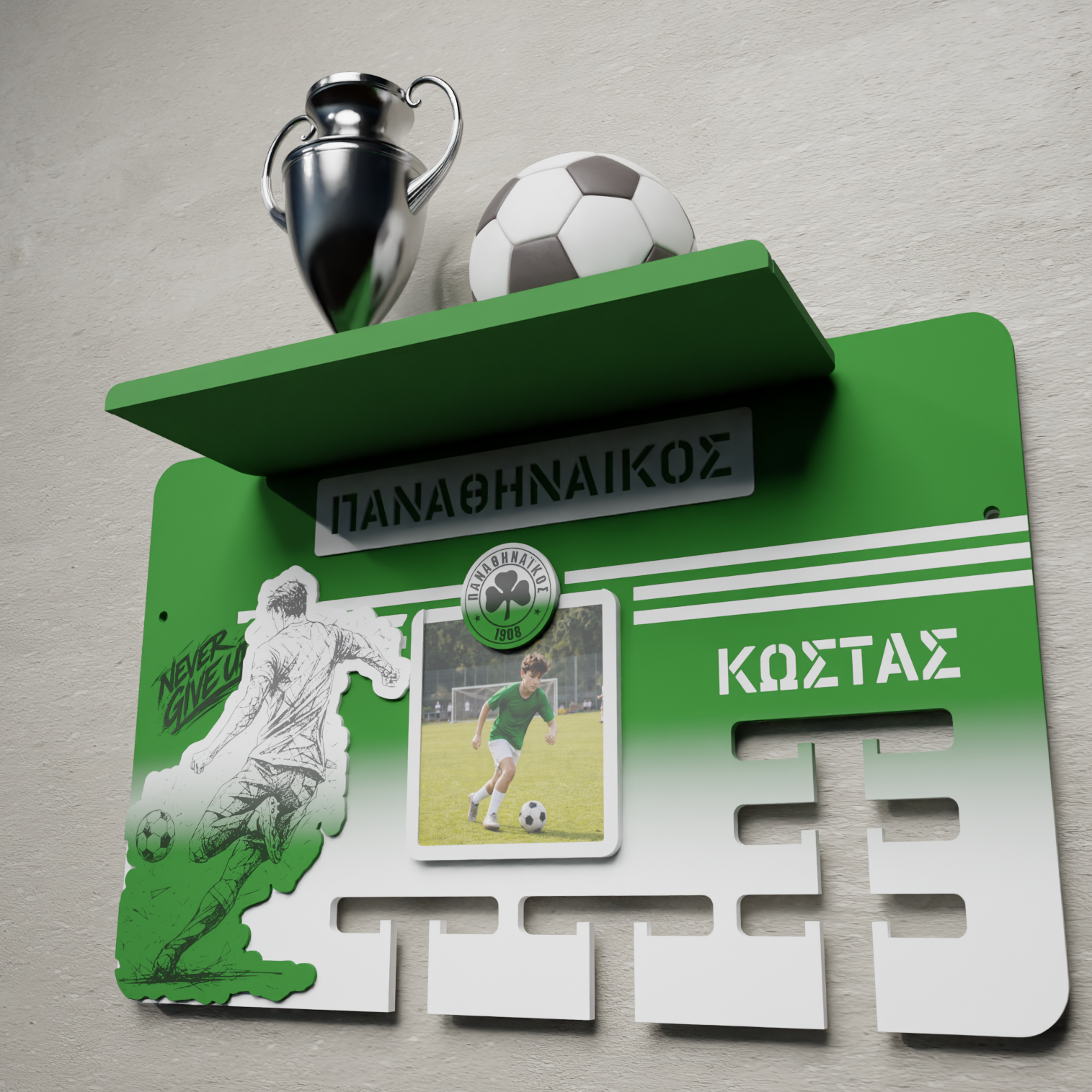 Προσωποποιημένο Stand Μεταλλίων "Football"  με Ράφι Κυπέλλων & Θέση Φωτογραφίας (προσθήκη Σήματος Συλλόγου)