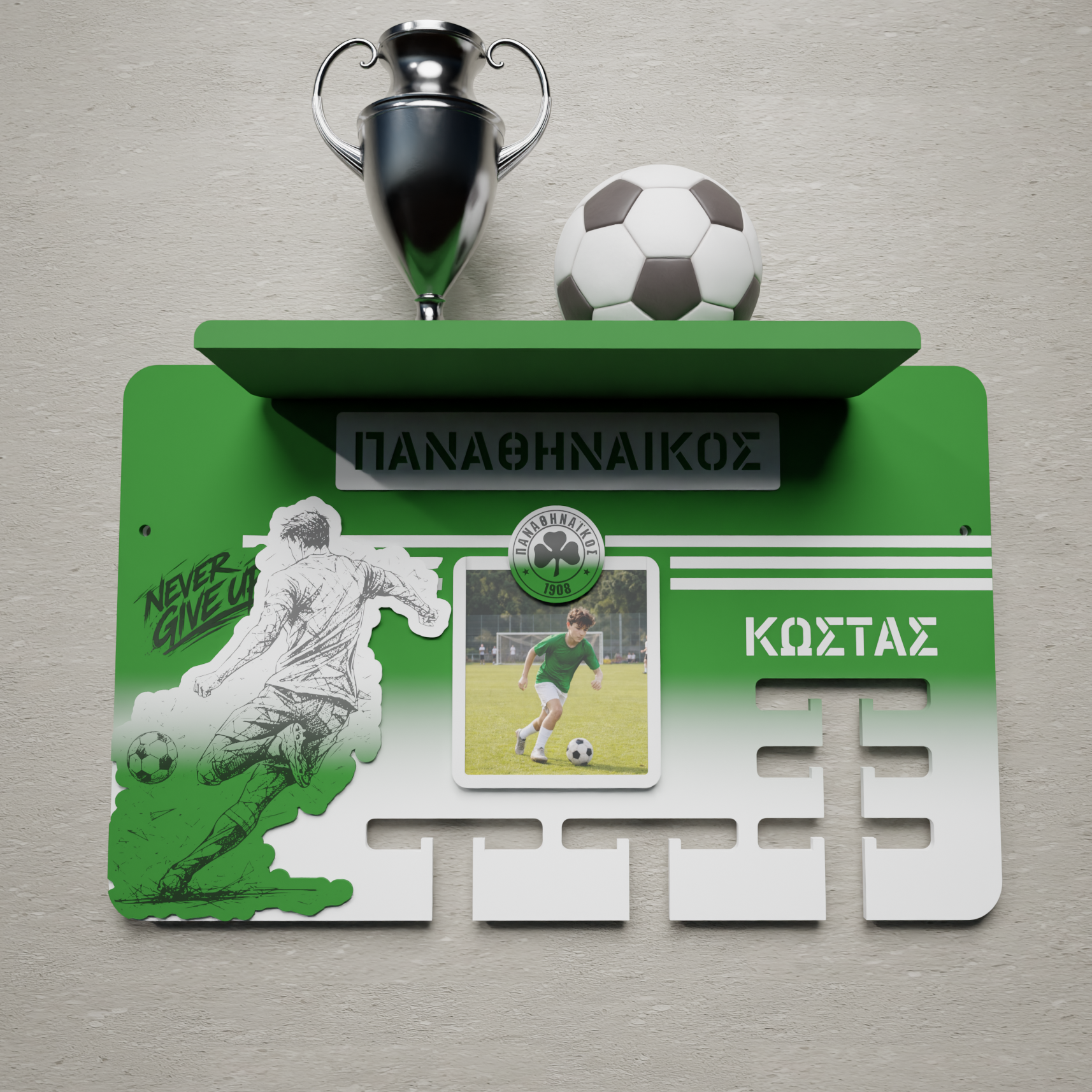 Προσωποποιημένο Stand Μεταλλίων "Football"  με Ράφι Κυπέλλων & Θέση Φωτογραφίας (προσθήκη Σήματος Συλλόγου)