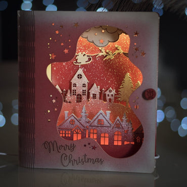 "City Christmas"|Επιτραπέζιο Φωτιστικό Με Θέμα Χριστουγεννιάτικη Πόλη σε κόκκινες αποχρώσεις