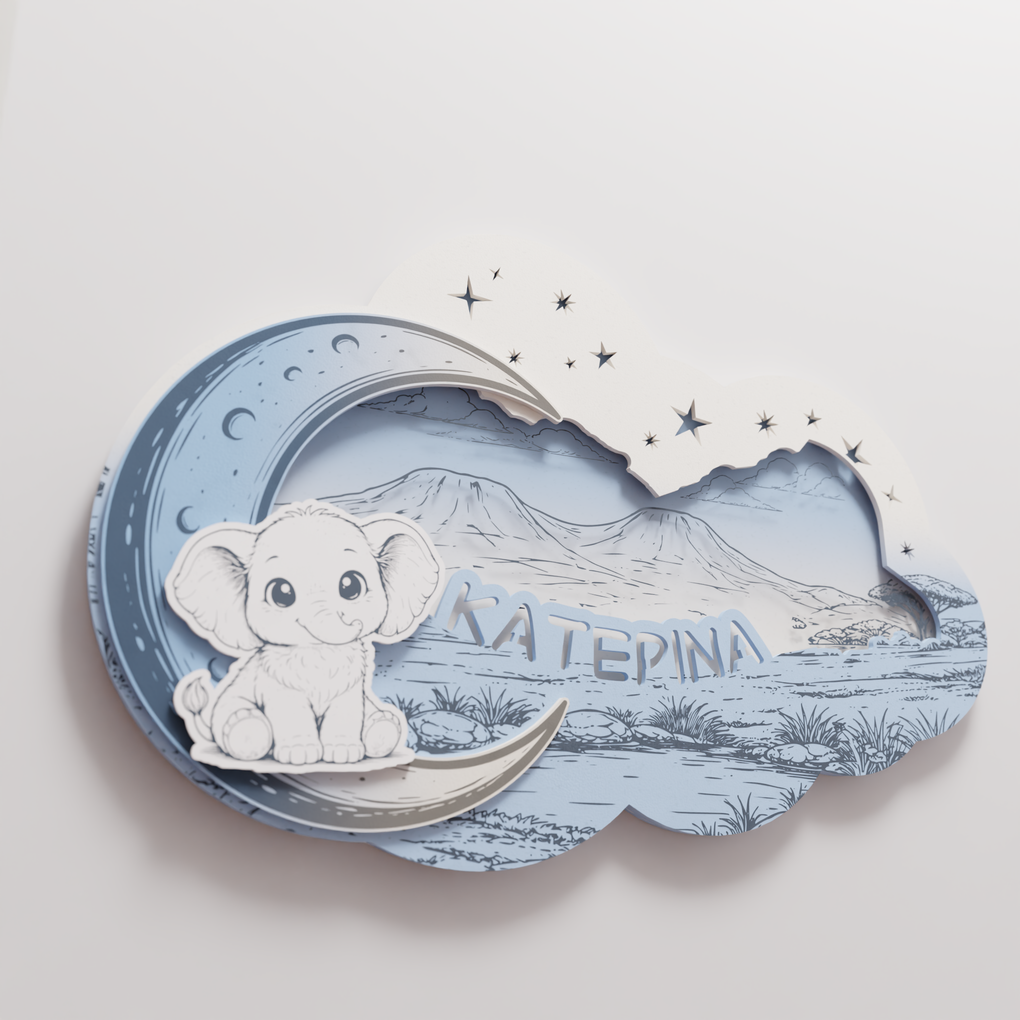 "Baby Elephant" | Επιτοίχιο Φωτιστικό σε θέμα "Γλυκό Ελεφαντάκι" με όνομα