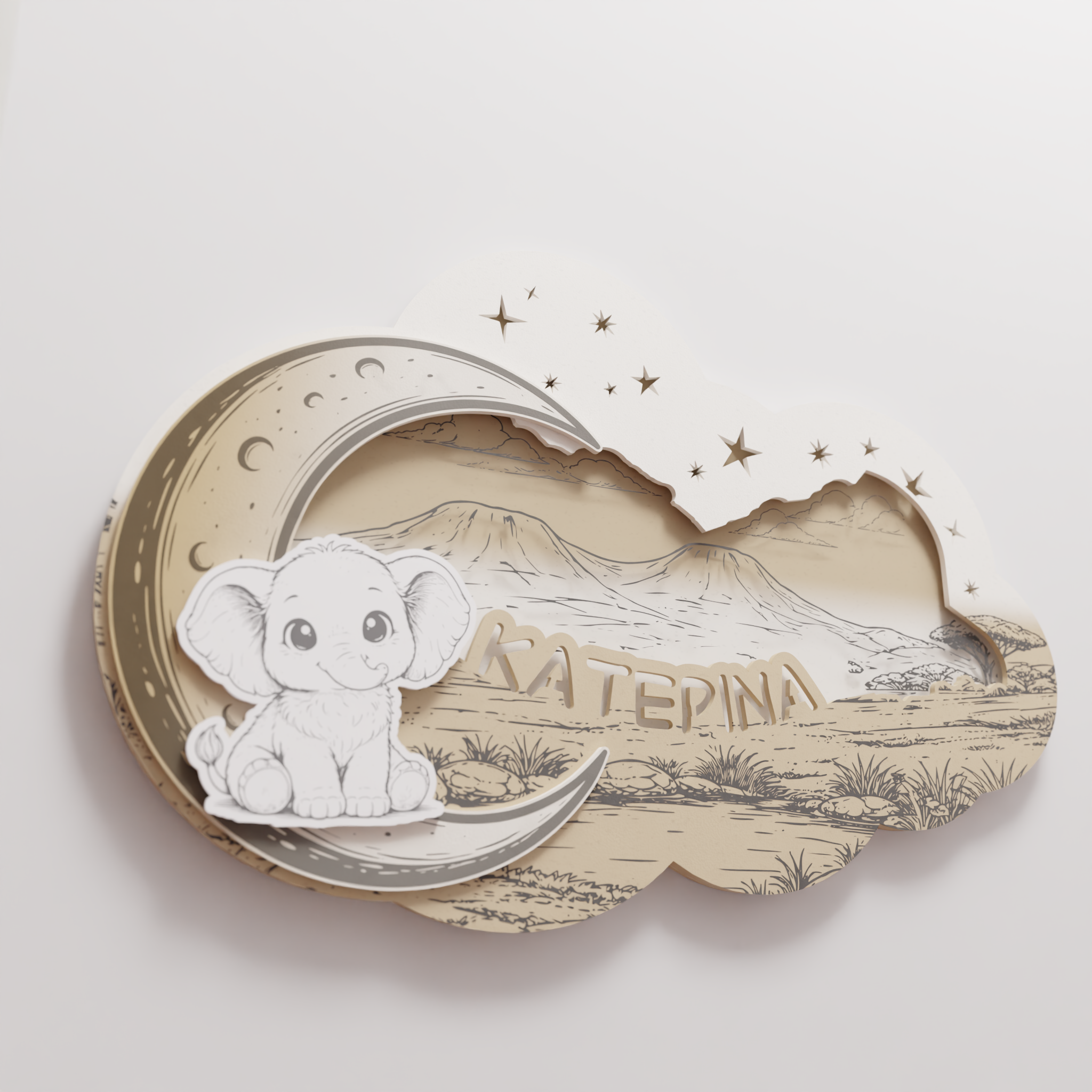 "Baby Elephant" | Επιτοίχιο Φωτιστικό σε θέμα "Γλυκό Ελεφαντάκι" με όνομα