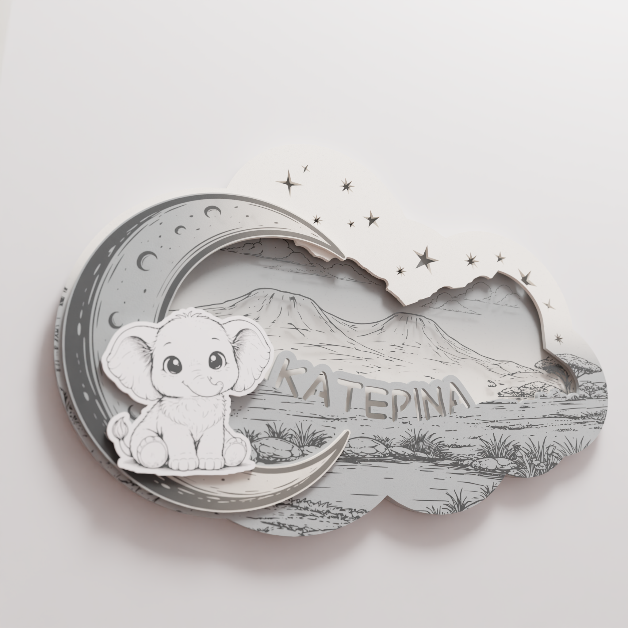 "Baby Elephant" | Επιτοίχιο Φωτιστικό σε θέμα "Γλυκό Ελεφαντάκι" με όνομα