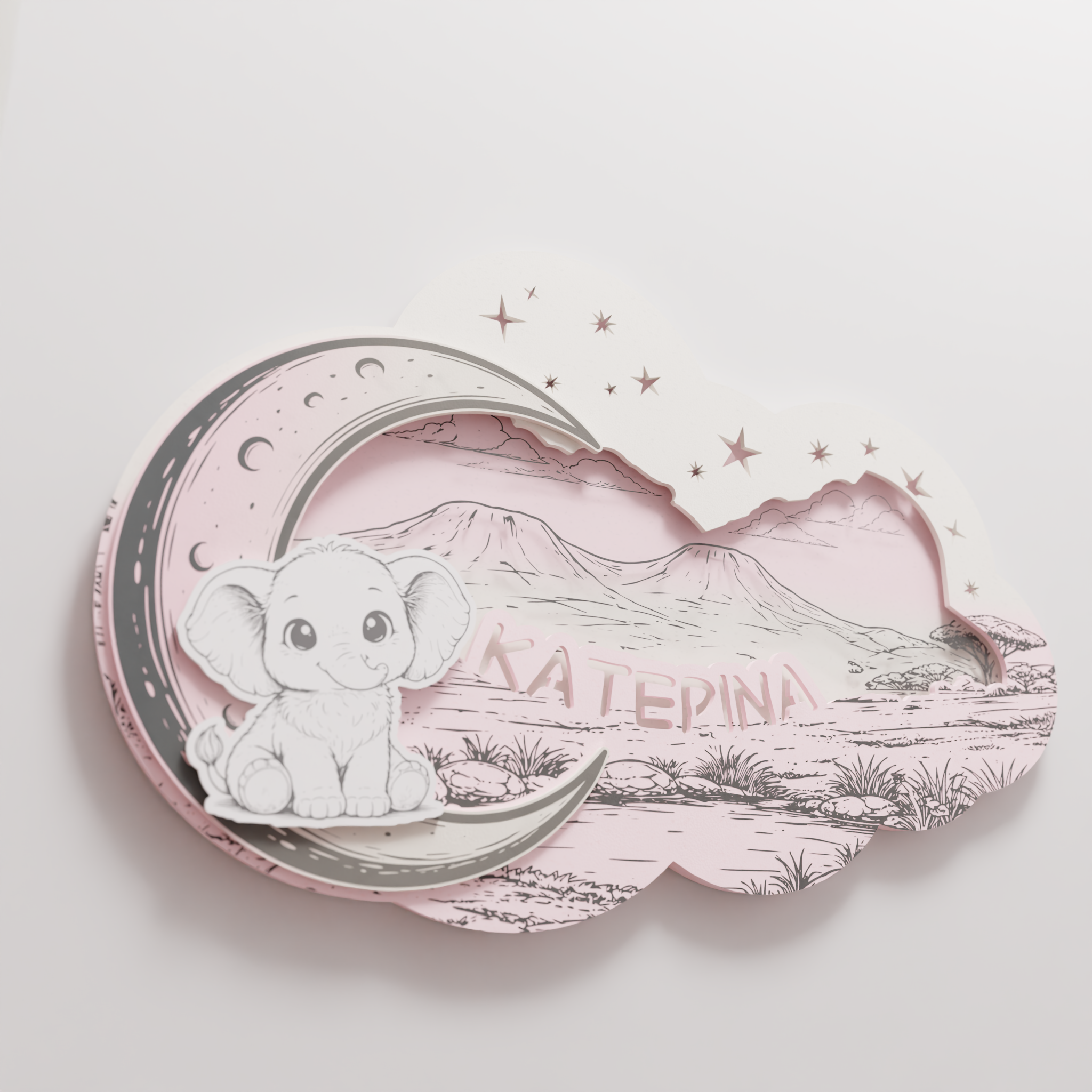 "Baby Elephant" | Επιτοίχιο Φωτιστικό σε θέμα "Γλυκό Ελεφαντάκι" με όνομα