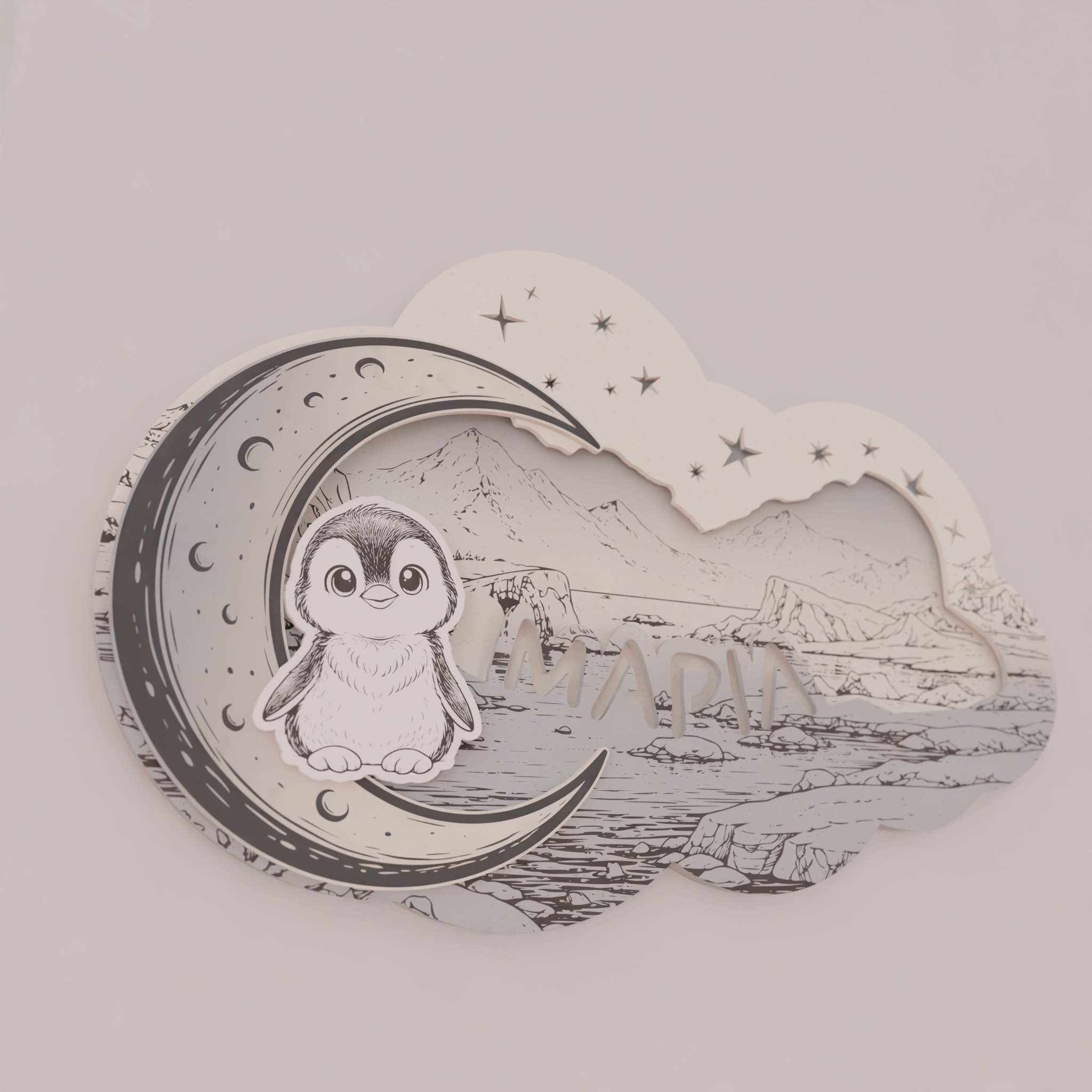 "Little Penguin" | Επιτοίχιο Φωτιστικό σε θέμα Πιγκουϊνάκι με όνομα (42cm *27cm)