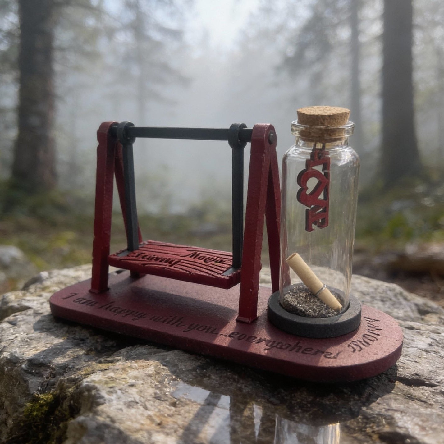 Ξύλινη Προσωποποιημένη Μινιατούρα "Swing in the Woods" με ονόματα/ημερομηνία (20cm *10cm)