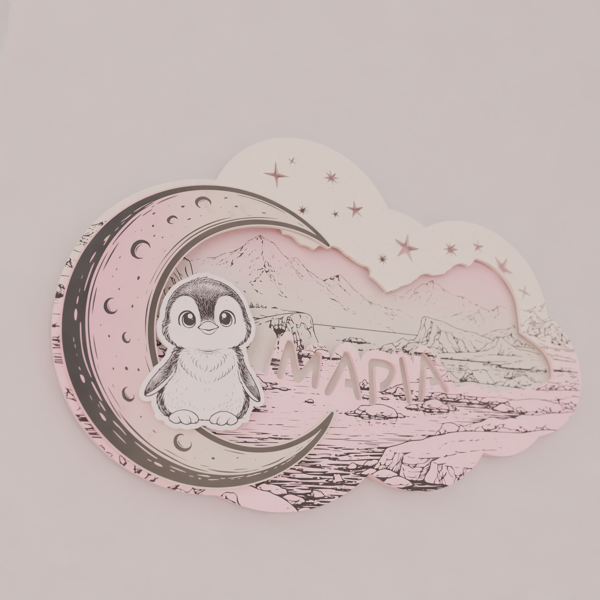 "Little Penguin" | Επιτοίχιο Φωτιστικό σε θέμα Πιγκουϊνάκι με όνομα (42cm *27cm)