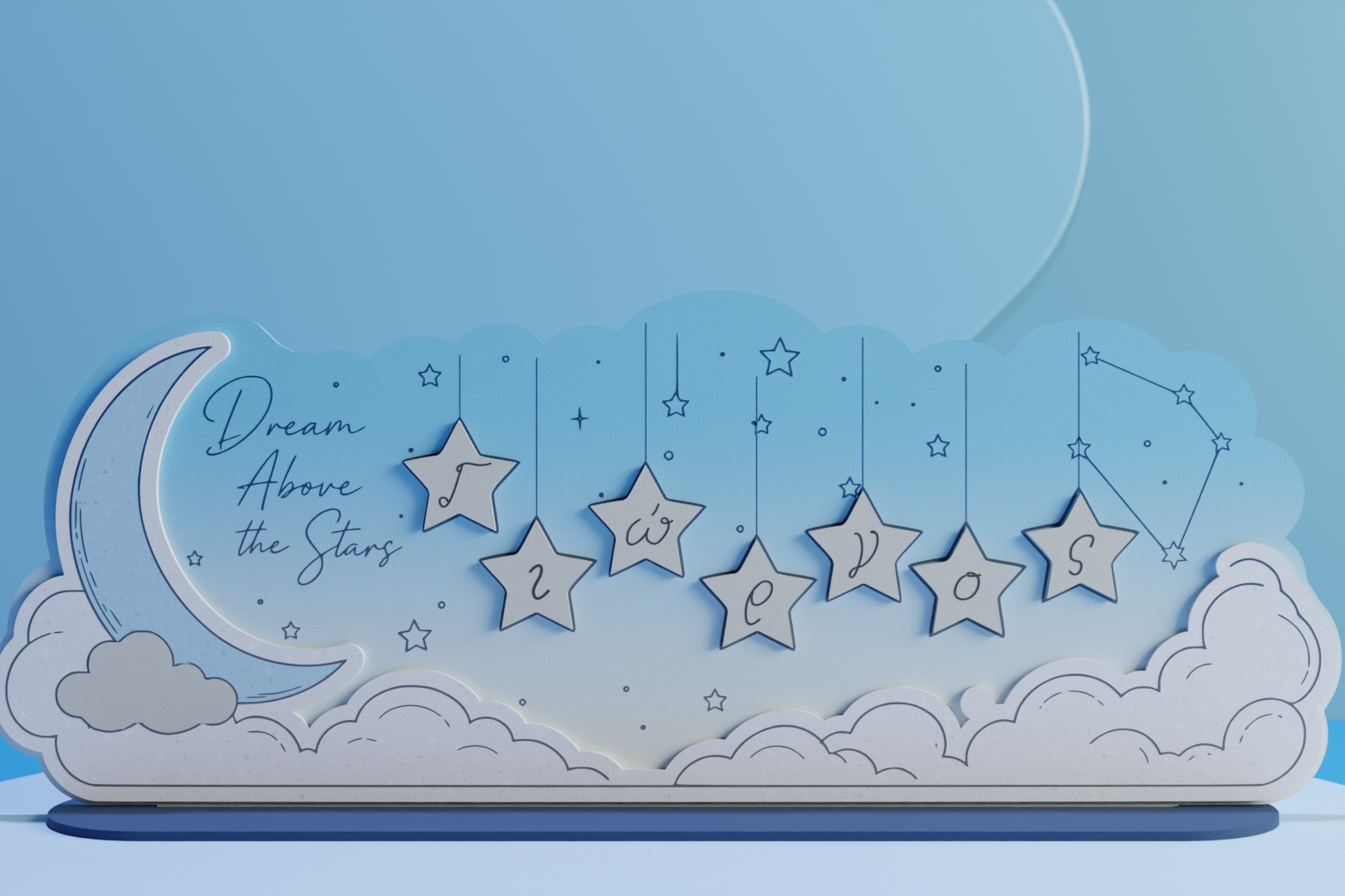 Ξύλινο Stand "Above the Stars" με Όνομα σε τρισδιάστατη μορφή αστεριών (επιλογές χρωμάτων)