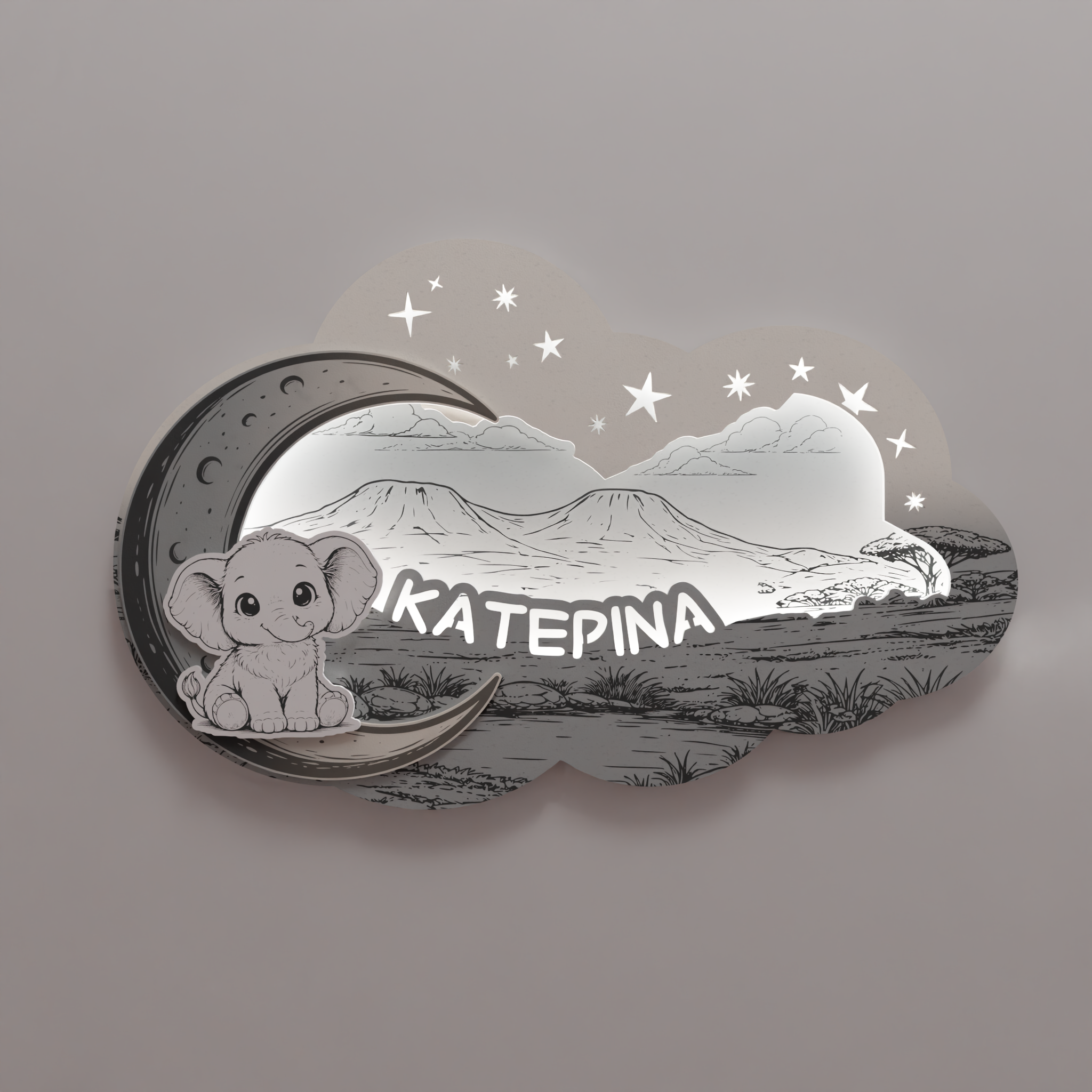 "Baby Elephant" | Επιτοίχιο Φωτιστικό σε θέμα "Γλυκό Ελεφαντάκι" με όνομα