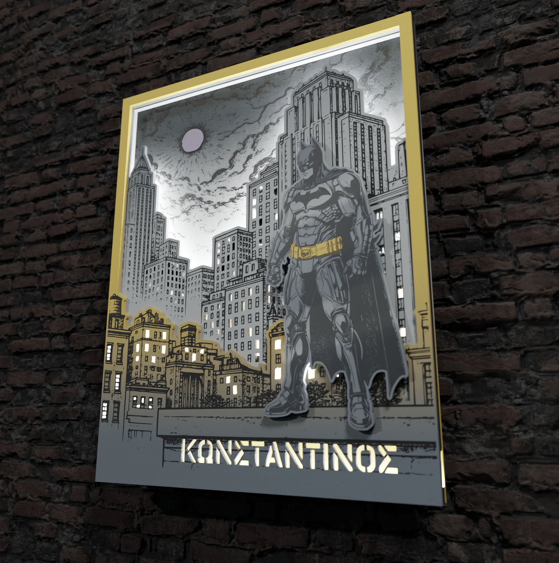 "SUPERHERO I: Μπάτμαν" Σετ"| Λαμπάδα & Επιτοίχιο Φωτιζόμενο κάδρο με Όνομα