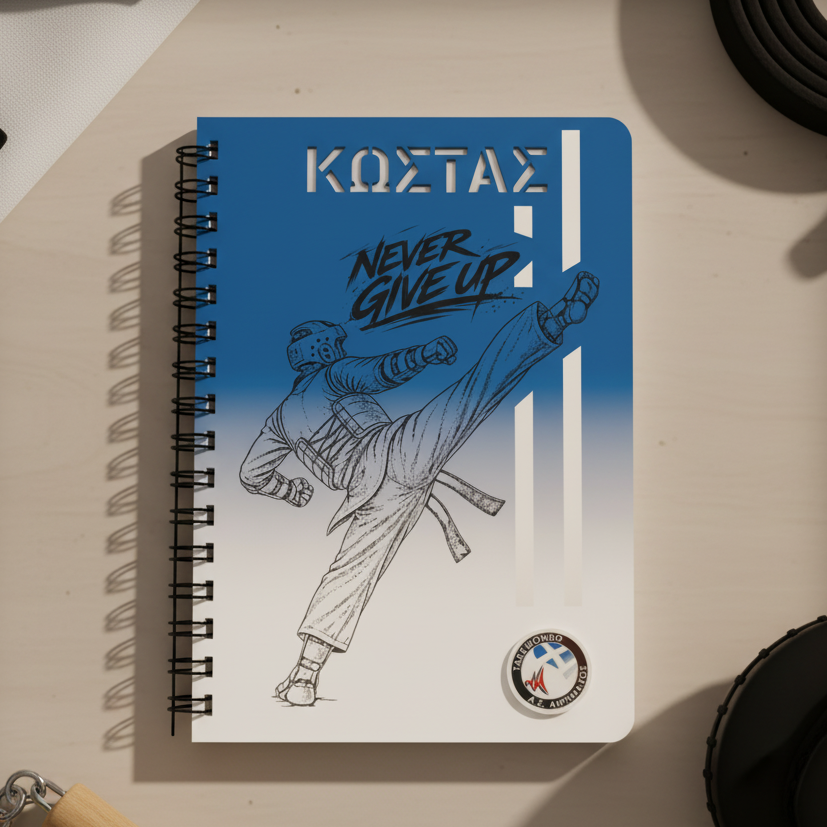 Ξύλινο Τετράδιο “TAE KWON DO” με Όνομα & Δυνατότητα Προσθήκης Σήματος / Συλλόγου