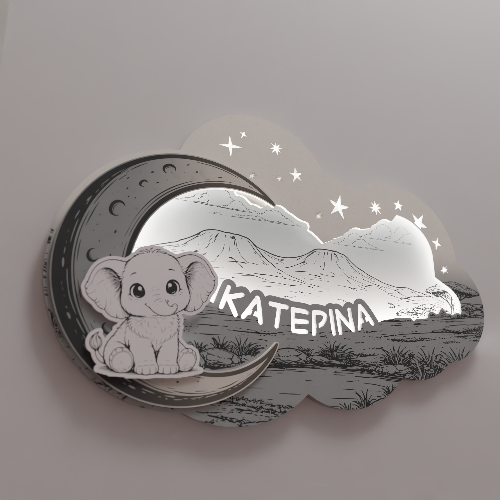 "Baby Elephant" | Επιτοίχιο Φωτιστικό σε θέμα "Γλυκό Ελεφαντάκι" με όνομα