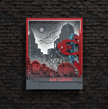 "Τhe Spider" Σετ | Λαμπάδα και Φωτιζόμενο Κάδρο "Spider in the City" με Όνομα