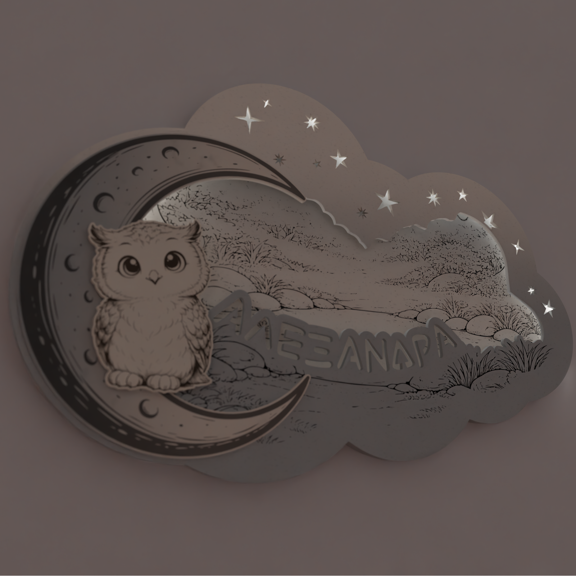 "Cute Owl" | Επιτοίχιο Φωτιστικό σε θέμα "Γλυκιά Κουκουβάγια" με όνομα (42cm *27cm)