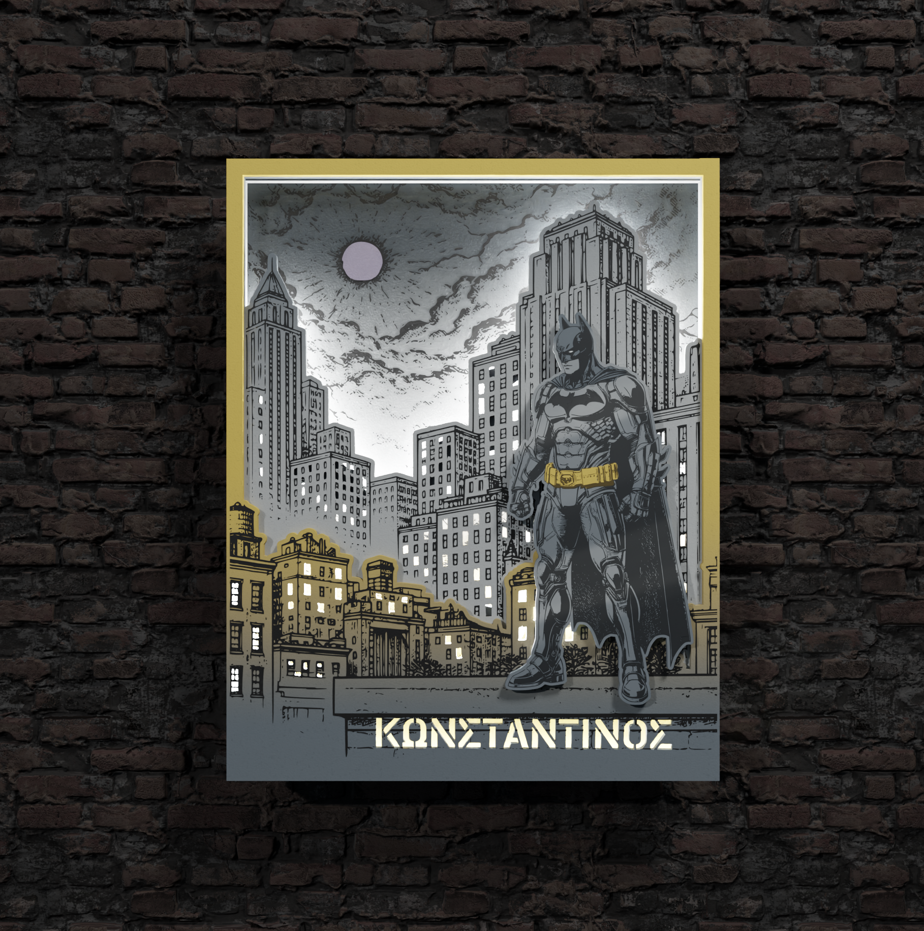 "SUPERHERO I: Μπάτμαν" Σετ"| Λαμπάδα & Επιτοίχιο Φωτιζόμενο κάδρο με Όνομα