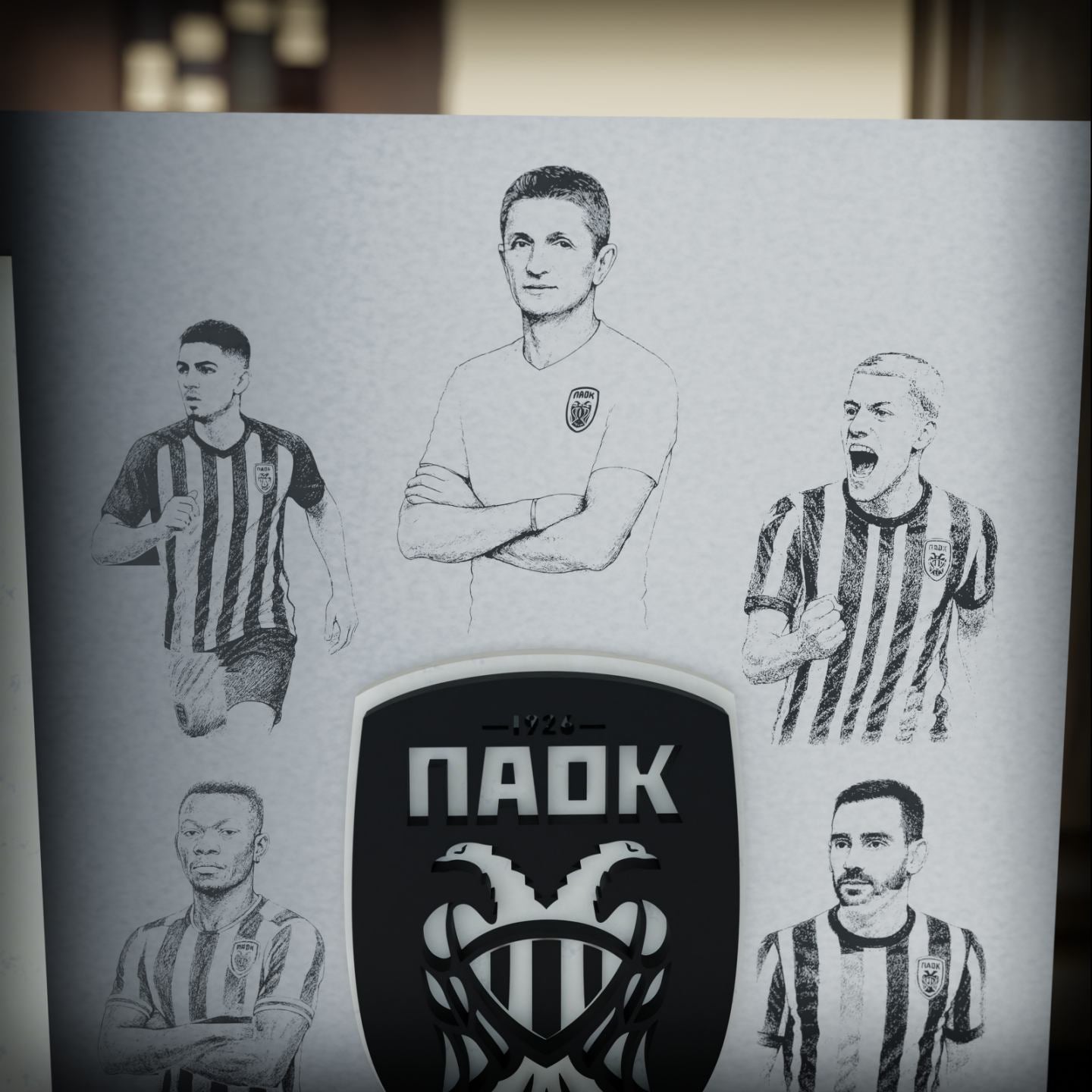 "PAOK Team Season 25-26" | Ξύλινη Κορνίζα με προσωπογραφίες παικτών