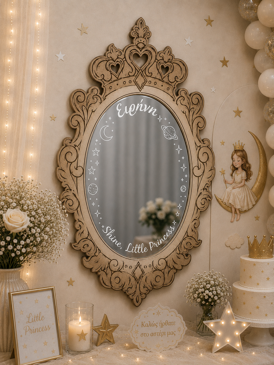 Ξύλινος Καθρέπτης με Plexiglass Custom Χαραγμένο Όνομα (επιλογές αποχρώσεων)