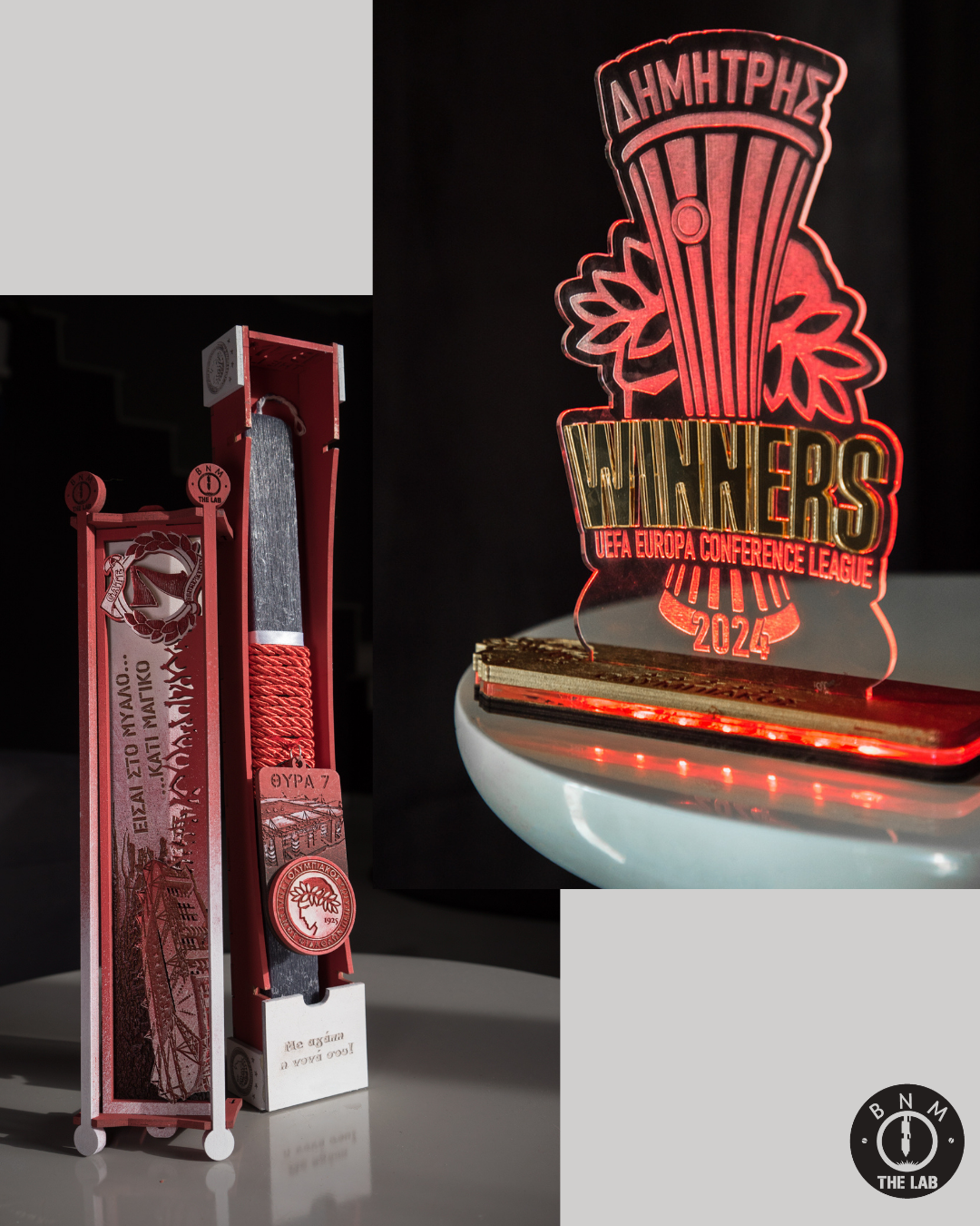 Πασχαλινή Λαμπάδα "Γήπεδο Καραϊσκάκη" Σετ Επιτραπέζιο Φωτιστικό "Winners" χρυσό plexiglass