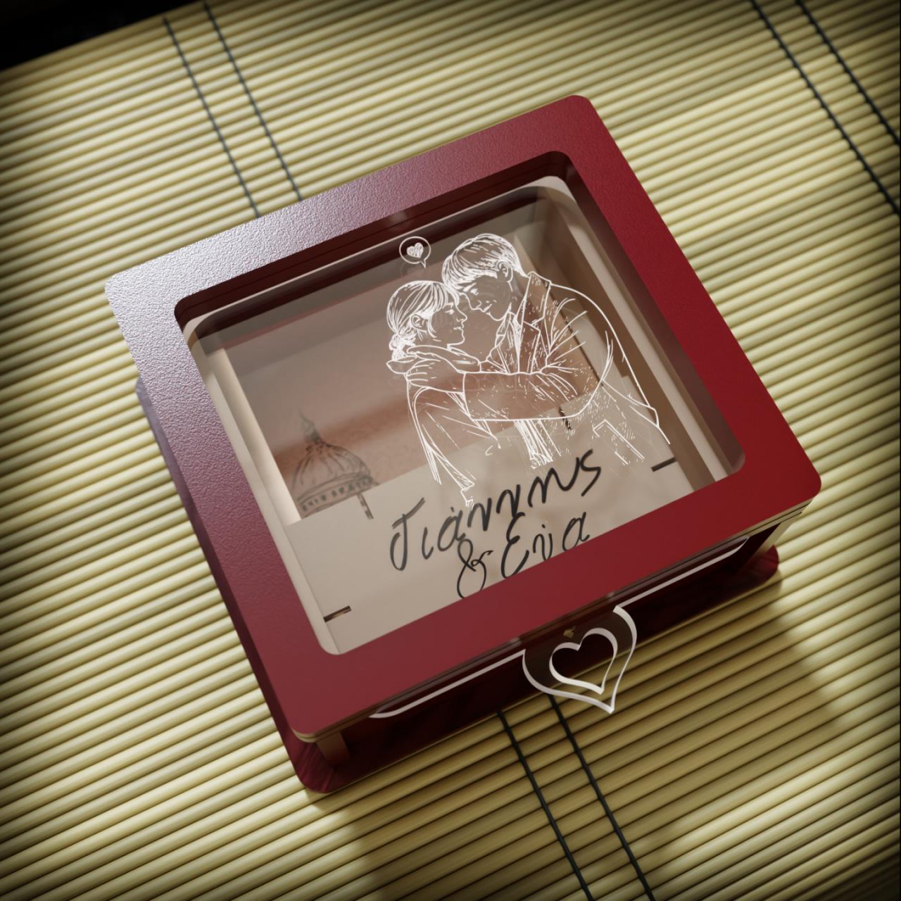 Budapest Lovers|Προσωποποιημένο Κουτί με Ονόματα και Αφιέρωση (10cm * 9cm |Ξύλο & Plexiglass)