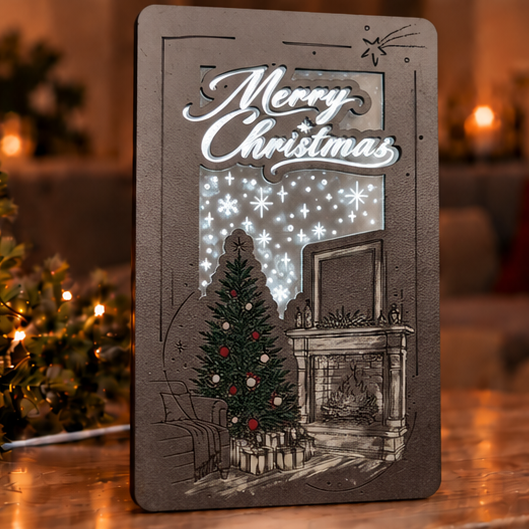 Φωτιζόμενο Καδράκι "Christmas Home " Καφέ