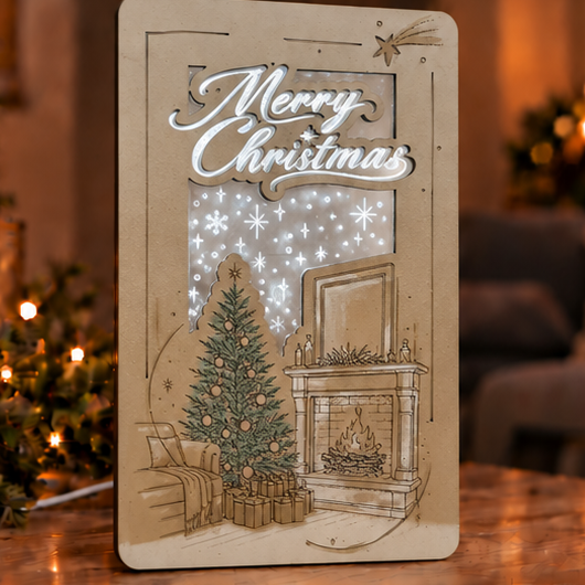 Φωτιζόμενο Κάδράκι "Christmas Home" Μπεζ