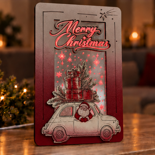 Φωτιζόμενο Καδράκι Led "Santa Tree Car"
