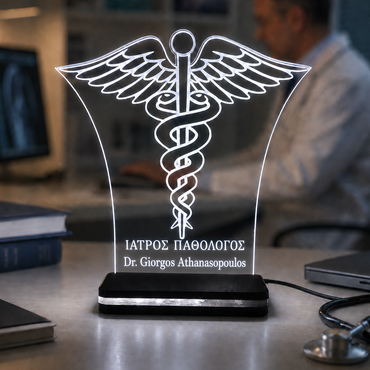 Φωτιστικό 3d Led "Asclepius" με όνομα/αφιέρωση| Δώρα για Γιατρό/Φαρμακοποιό.