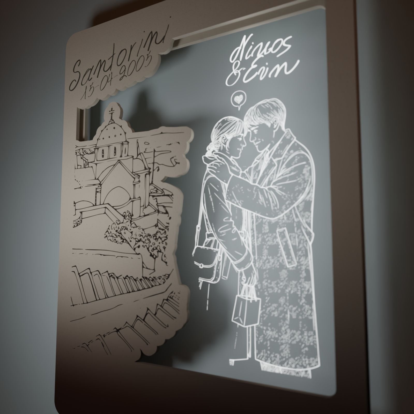 Επιτοίχιο Προσωποποιημένο Κάδρο "Lovers in Santorini"