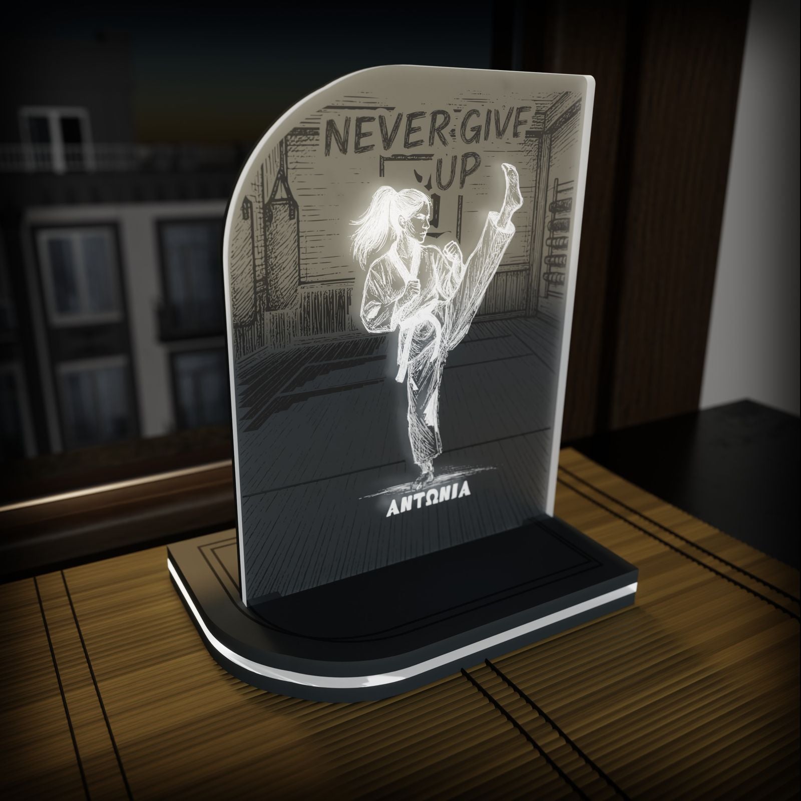 "Never Give Up" Light Collection| Επιτραπέζιο Φωτιστικό Female "Tae Kwon Do" με όνομα