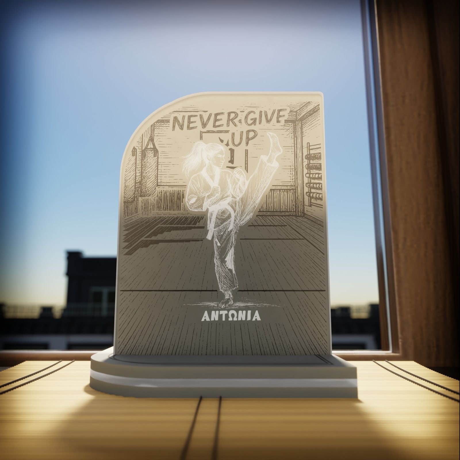 "Never Give Up" Light Collection| Επιτραπέζιο Φωτιστικό Female "Tae Kwon Do" με όνομα
